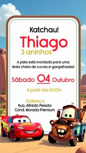 Convite de Aniversário Carros com Relâmpago McQueen para Editar