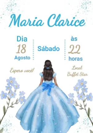 Convite 15 Anos Princesa Vestido Azul para Editar Online