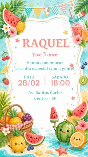 Convite Aniversário Quitandinha Frutas Verão Editável