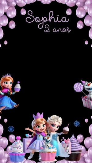 Moldura para Foto Aniversário Frozen Editável Digital