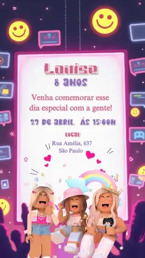 Convite de Aniversário Roblox Menina para Editar Online