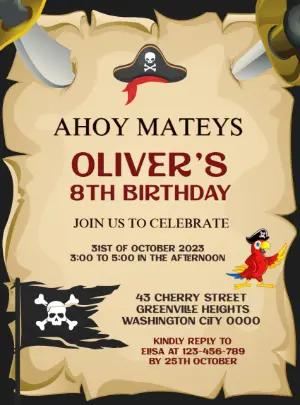 Pirate Birthday Invitation Template to Edit Online