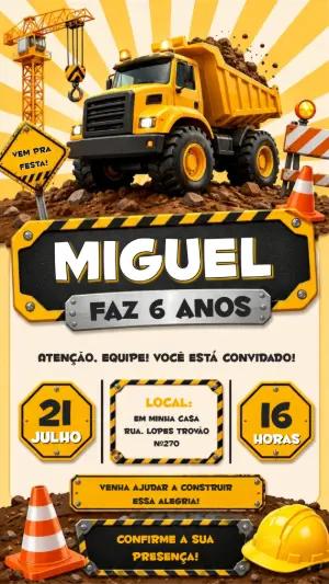 Convite de Aniversário Construtor com Caminhão para Editar