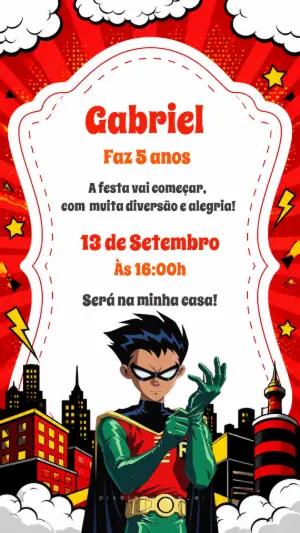 Convite de Aniversário Robin: Modelo Digital para Editar