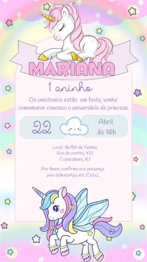 Convite de Aniversário Unicórnio Mágico Modelo Editável
