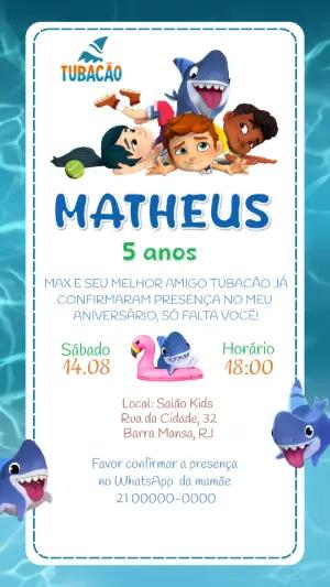 Convite de Aniversário Tubacão Infantil Colorido para Editar
