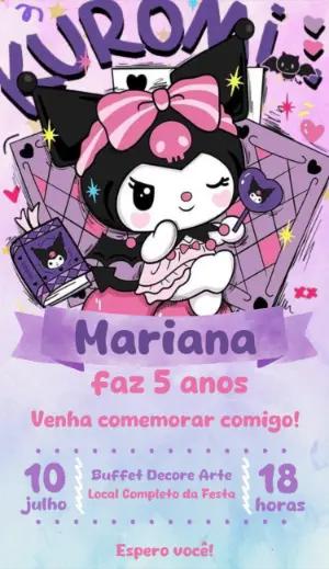 Convite de Aniversário Kuromi Sanrio para Editar Online