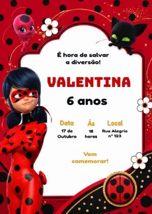 Convite de Aniversário Miraculous Ladybug | Modelo Editável