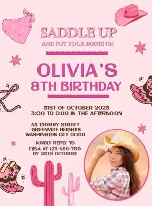 Cute Cowgirl Birthday Invitation | Editable Digital Template