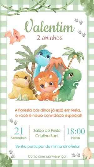 Convite Aniversário Dino Baby Fofo e Editável Online