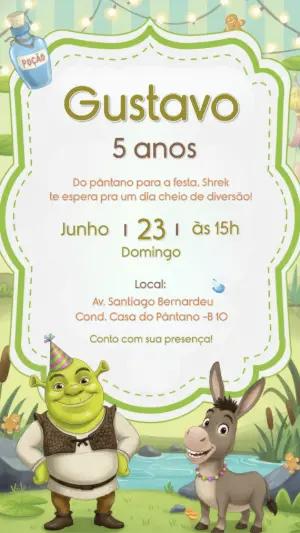 Convite de Aniversário Shrek no Pântano Modelo Digital Editável