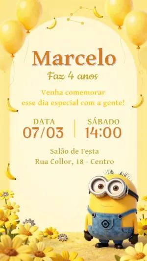 Convite de Aniversário Minions Amarelo Divertido para Editar