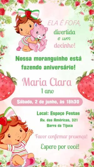 Convite de Aniversário Moranguinho Baby para Editar Online