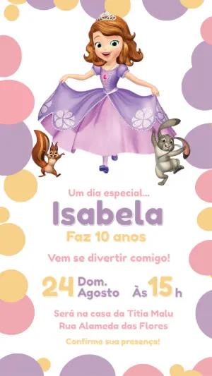 Convite de Aniversário Princesa Sofia Lilás Editável