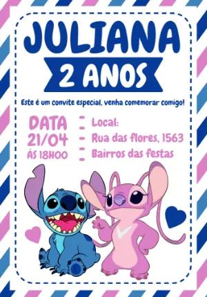 Convite de Aniversário Stitch e Angel para Editar Online