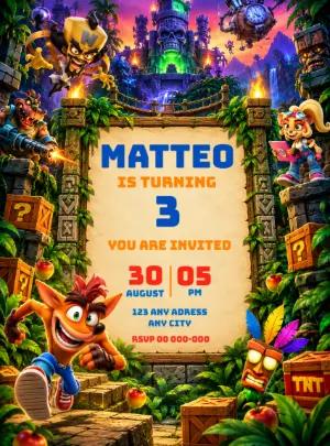Crash Bandicoot Birthday Invitation | Editable Template