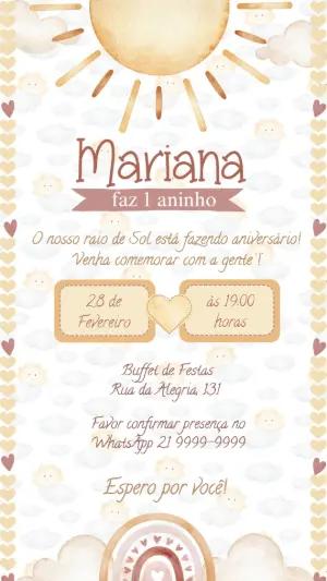 Convite Aniversário Raio de Sol para Editar Online