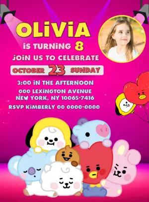 Editable BT21 Birthday Invitation with Photo Template