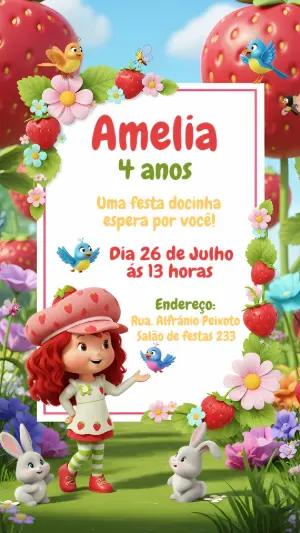 Convite Aniversário Moranguinho Editável para Editar Online