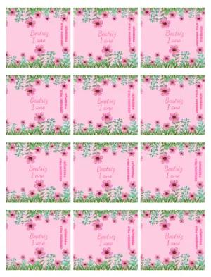 Adesivo para Bala Personalizada Floral Rosa para Aniversário Editável