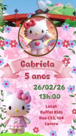 Convite Animado Hello Kitty Rosa para Aniversário Editável