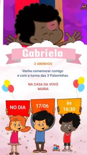 Convite Animado 3 Palavrinhas Aniversário Infantil para Editar