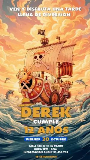 Video Invitación de Cumpleaños One Piece: Modelo Animado Editable