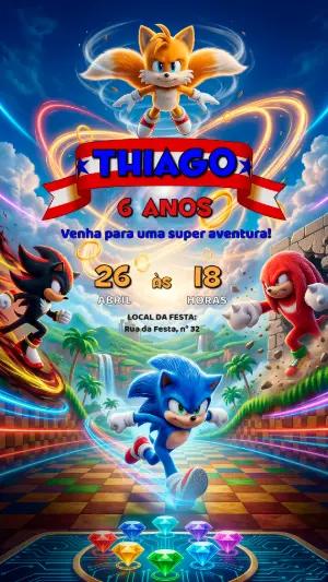 Convite de Aniversário Sonic Editável para Festa Infantil
