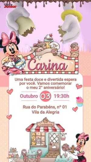 Convite Animado Minnie Confeiteira para Aniversário Editável