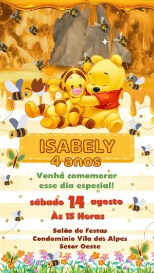 Convite Animado de Aniversário Ursinho Pooh para Editar