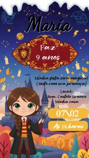 Convite Aniversário Hermione com Castelo Mágico