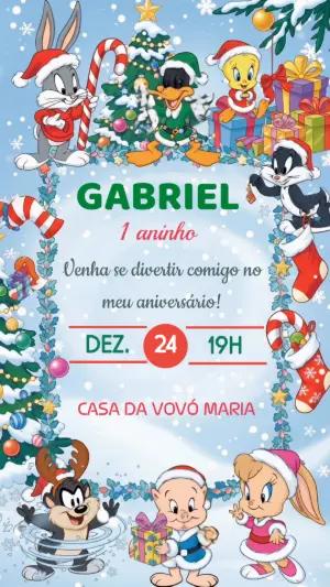 Convite Animado Aniversário Natal Baby Looney Tunes para Editar