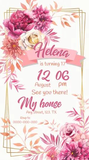Elegant Floral Birthday Invitation Editable Template