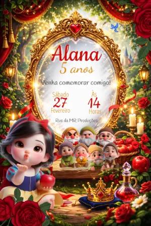 Convite Digital Branca de Neve e os Sete Anões Editável