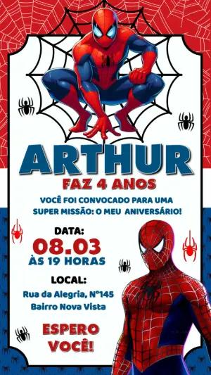 Convite de Aniversário Homem-Aranha Digital para Editar e Enviar