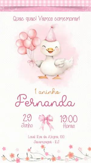 Convite Aniversário Patinha Fofa Aquarela Rosa para Editar