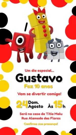 Convite de Aniversário Numberblocks Colorido para Editar