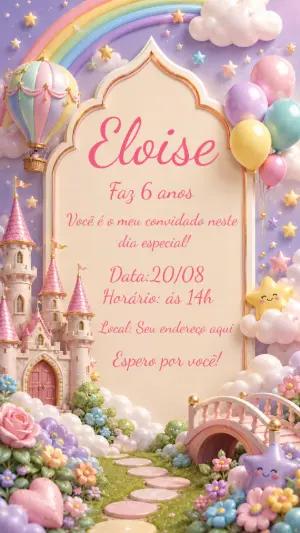Convite Aniversário Unicórnio Mundo Mágico para Editar