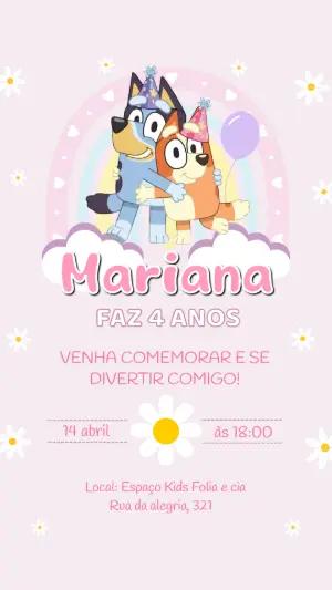Convite de Aniversário Bluey e Bingo Fofo para Editar Online