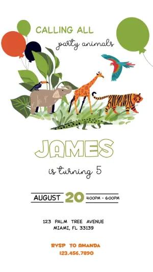 Jungle Animals Birthday Invitation Editable Template