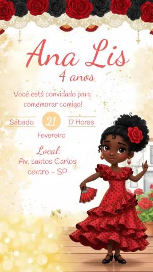 Convite de Aniversário Tema Espanhola Dançarina Editável