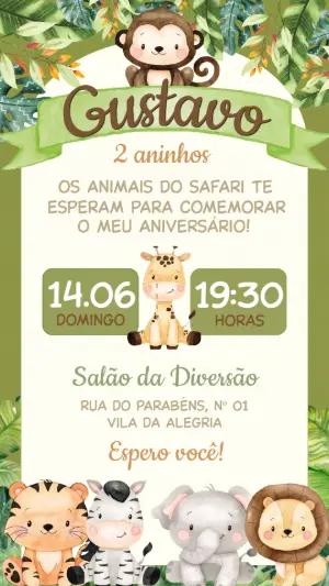 Convite de Aniversário Infantil Safari Fofo para Editar