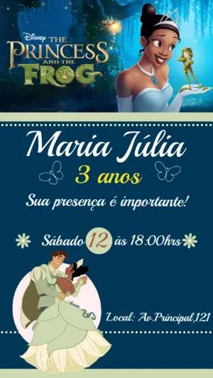 Convite de Aniversário A Princesa e o Sapo Editável