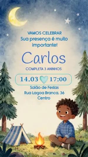 Convite de Aniversário Infantil Tema Acampamento para Editar