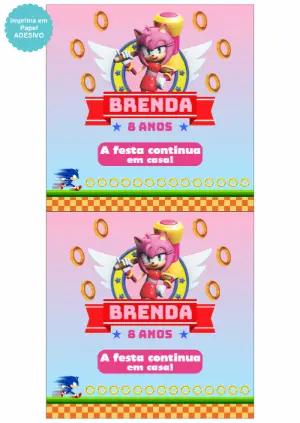 Etiqueta de Lembrancinha Amy Rose Sonic Rosa para Editar