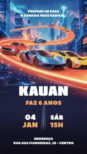 Convite Aniversário Carros de Corrida Radical para Editar