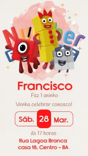 Convite de Aniversário Numberblocks Colorido para Editar