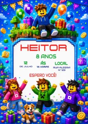 Convite de Aniversário Roblox Gamer para Editar Online