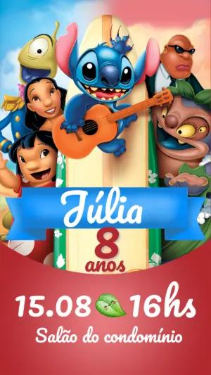Convite de Aniversário Lilo & Stitch para Editar Online