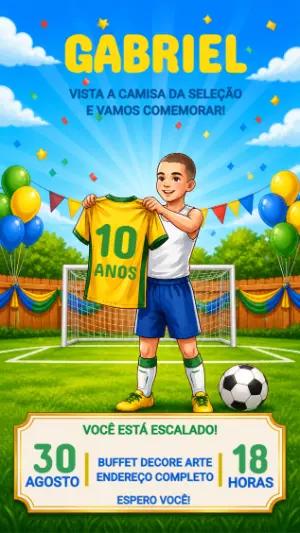 Convite Aniversário Futebol Brasil Editável Tema Copa